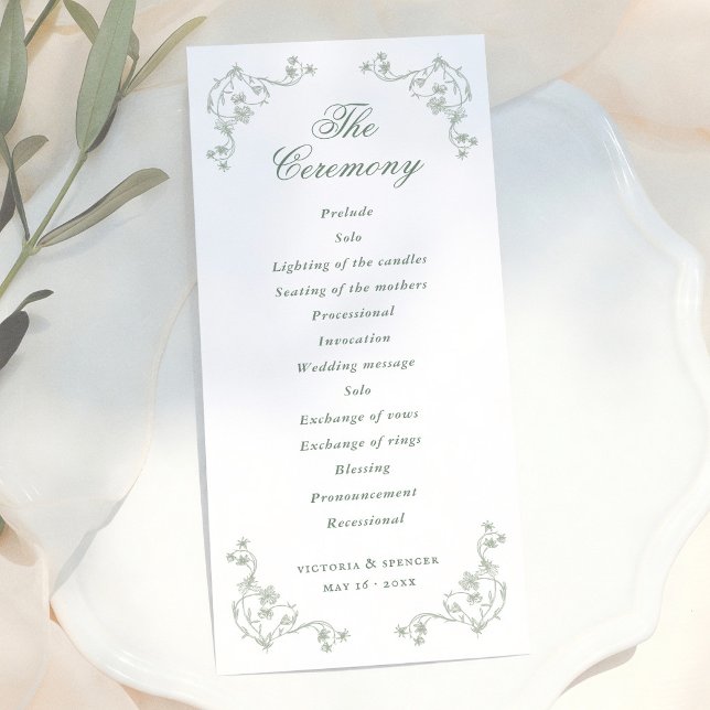 Sage Green Vintage Floral Wedding Program (Creator Uploaded)