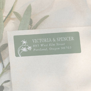 Sage Green Vintage Floral Wedding Return Address Label