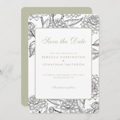 Sage Green Vintage Floral Wedding Save The Date Invitation