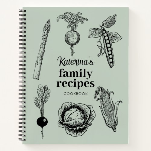 Sage Green Vintage Food Sketches Recipe Notebook