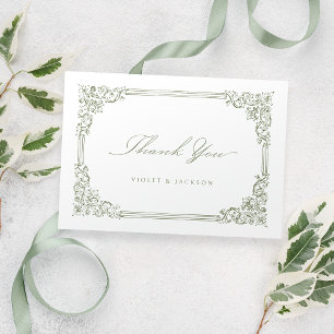 Sage Green Vintage Frame Elegant Script Thank You Card