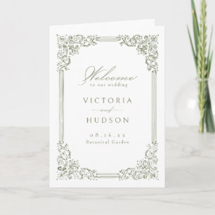 Sage Green Vintage Frame Elegant Script Wedding Program
