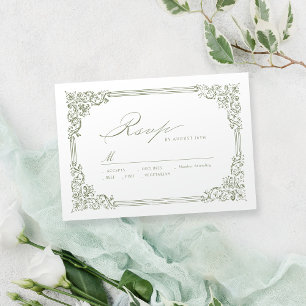 Sage Green Vintage Frame Elegant Script Wedding RSVP Card