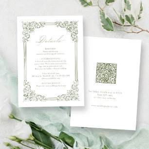 Sage Green Vintage Frame Elegant Wedding Details Enclosure Card