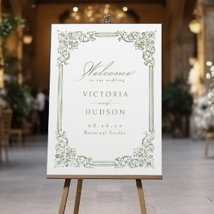 Sage Green Vintage Frame Elegant Wedding Welcome Foam Board