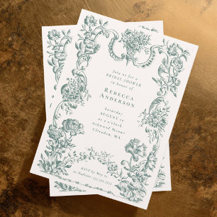 Sage Green Vintage Frame Floral Bridal Shower Invitation