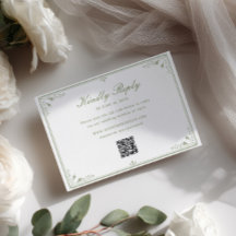Sage Green Vintage Frame Wedding QR Code RSVP