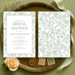 Sage Green Vintage French Floral Bridal Shower Invitation