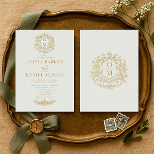 Sage Green Vintage French Gold Floral Wedding Invitation