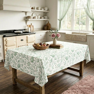 Sage Green Vintage Garden French Floral Toile Tablecloth