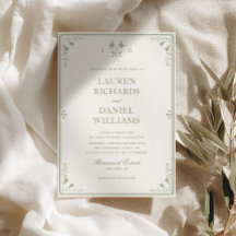 Sage Green Vintage Garden Wedding Invitation