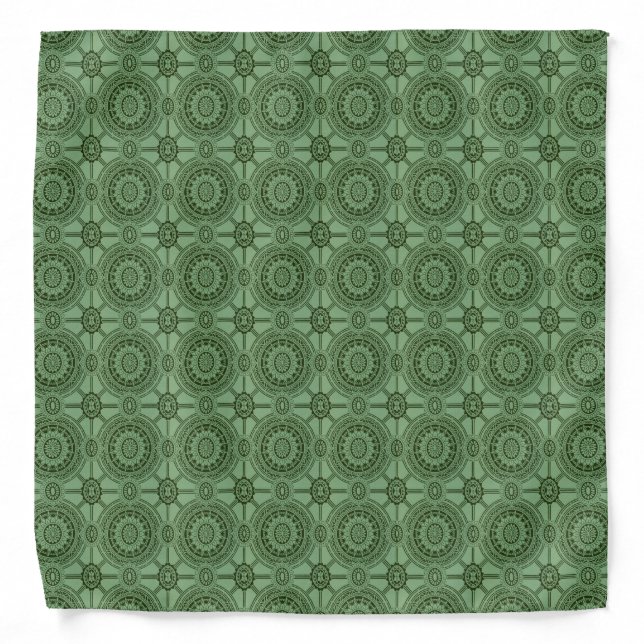 Sage Green Vintage Geometric Floral Pattern Bandana (Front)
