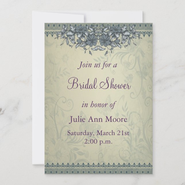 Sage Green Vintage Lace Bridal Shower Invitation (Front)