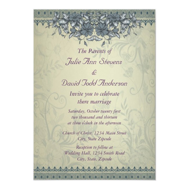Sage Green Vintage Lace Wedding Invitation