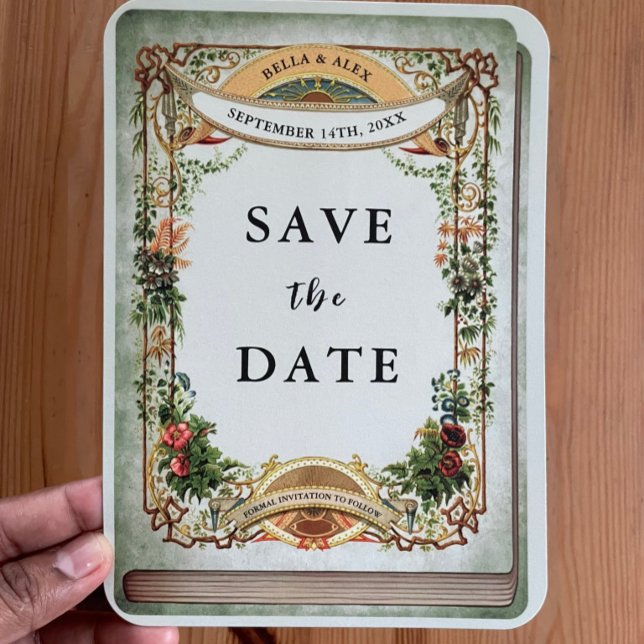 Sage Green Vintage Library Book Secret Garden Save The Date (Creator Uploaded)