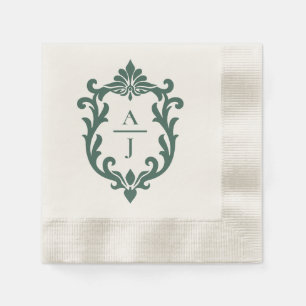 Sage Green Vintage Ornate Crest Wedding Napkins