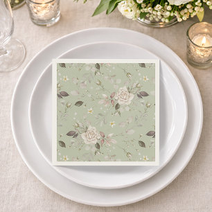 Sage Green Vintage Rose Floral Napkins