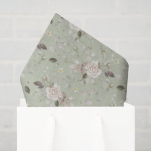 Sage Green Vintage Rose Floral Tissue Paper