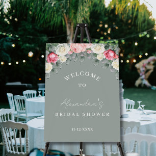 Sage Green Vintage Roses Bridal Shower Welcome  Foam Board