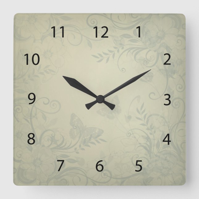 Sage Green Vintage Square Wall Clock (Front)