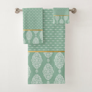 SAGE GREEN VINTAGE STRIPE BATHROOM TOWEL SET