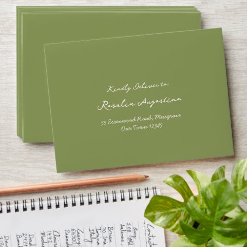Sage green vintage stripes wedding addressed envelope