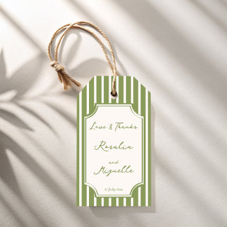 Sage green vintage stripes wedding favors custom gift tags