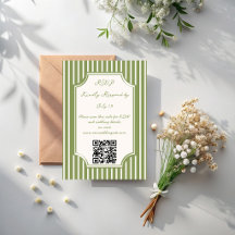 Sage green vintage stripes wedding QR