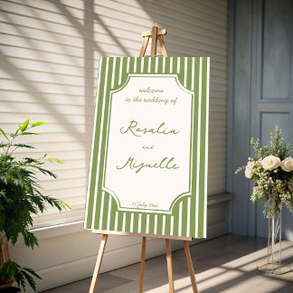 Sage green vintage stripes wedding welcome sign
