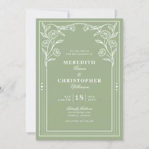 Sage Green Vintage Wedding Invitation