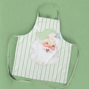 Sage Green Vintage Winking Santa Christmas Apron