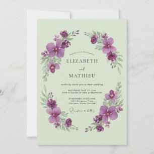 Sage Green Violet Romantic Spring Wedding Invitation