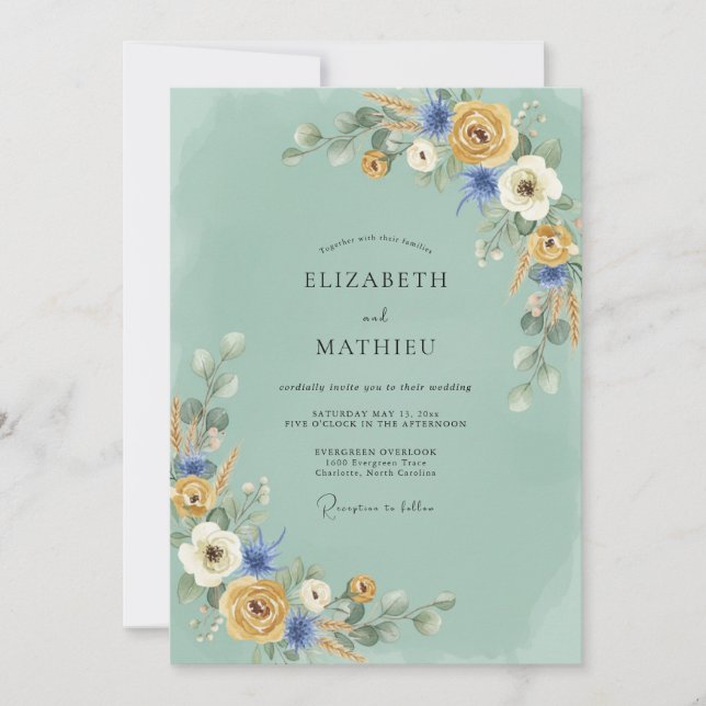 Sage Green Vivid Wildflower Wedding Invitation (Front)