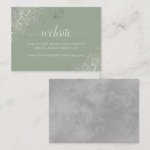 Sage Green w/ Elegant Silver Lace Wedding Website Enclosure Card