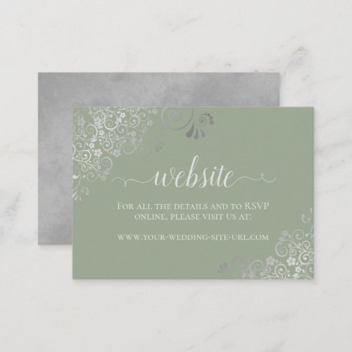 Sage Green w Elegant Silver Lace Wedding Website Enclosure Card