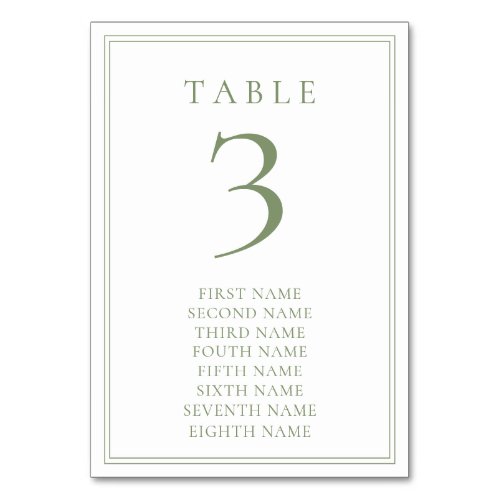 Sage Green Warm Modern Minimalist Wedding Names Table Number