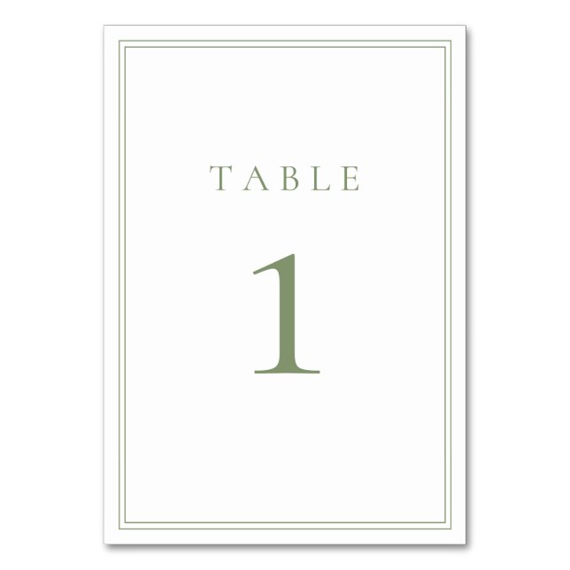 Sage Green Warm Modern Minimalist Wedding Table Number (Front)