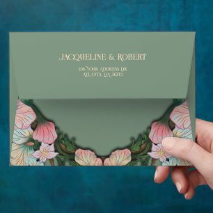 Sage Green Watercolor Art Nouveau Wedding Envelope