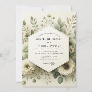 Sage Green Watercolor Bloom Wedding Invitation