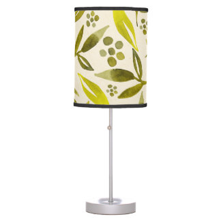 Sage Green Watercolor Botanical Leaf Pattern Table Lamp
