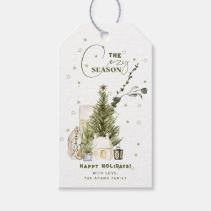 Sage Green Watercolor Cozy Winter Scene Holidays Gift Tags