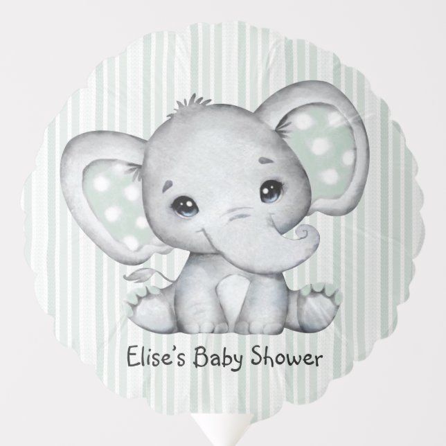 Sage Green Watercolor Elephant Neutral Baby Shower Balloon (Front)