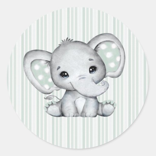 Sage Green Watercolor Elephant Neutral Baby Shower Classic Round Sticker