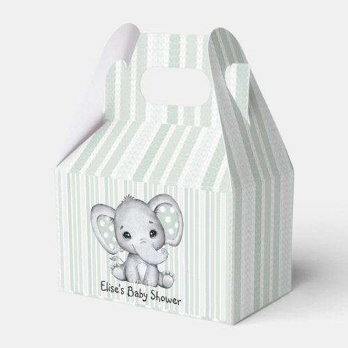 Sage Green Watercolor Elephant Neutral Baby Shower Favor Boxes