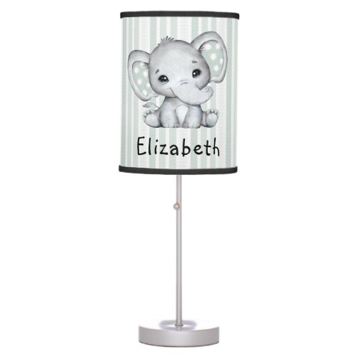 Sage Green Watercolor Elephant Neutral Baby Shower Table Lamp