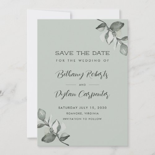 Sage Green Watercolor Eucalyptus QR Code Wedding Save The Date