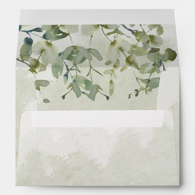 Sage Green Watercolor Eucalyptus Script Wedding Envelope (Back (Bottom))