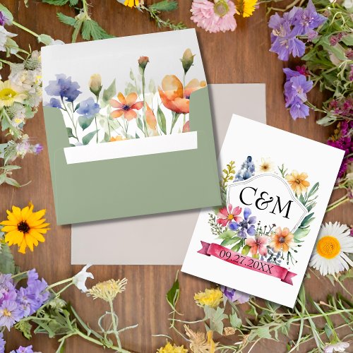 Sage Green Watercolor Floral Garden Wedding Envelope