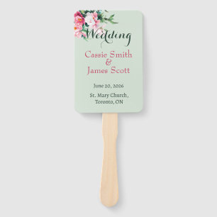 Sage Green Watercolor Floral Peony Wedding Hand Fan