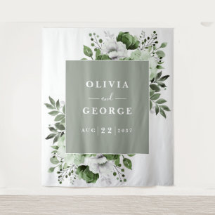 Sage Green Watercolor Floral Photo Booth Backdrop